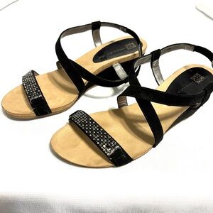 Anne Klein Black Strappy Sandals with Sparkle